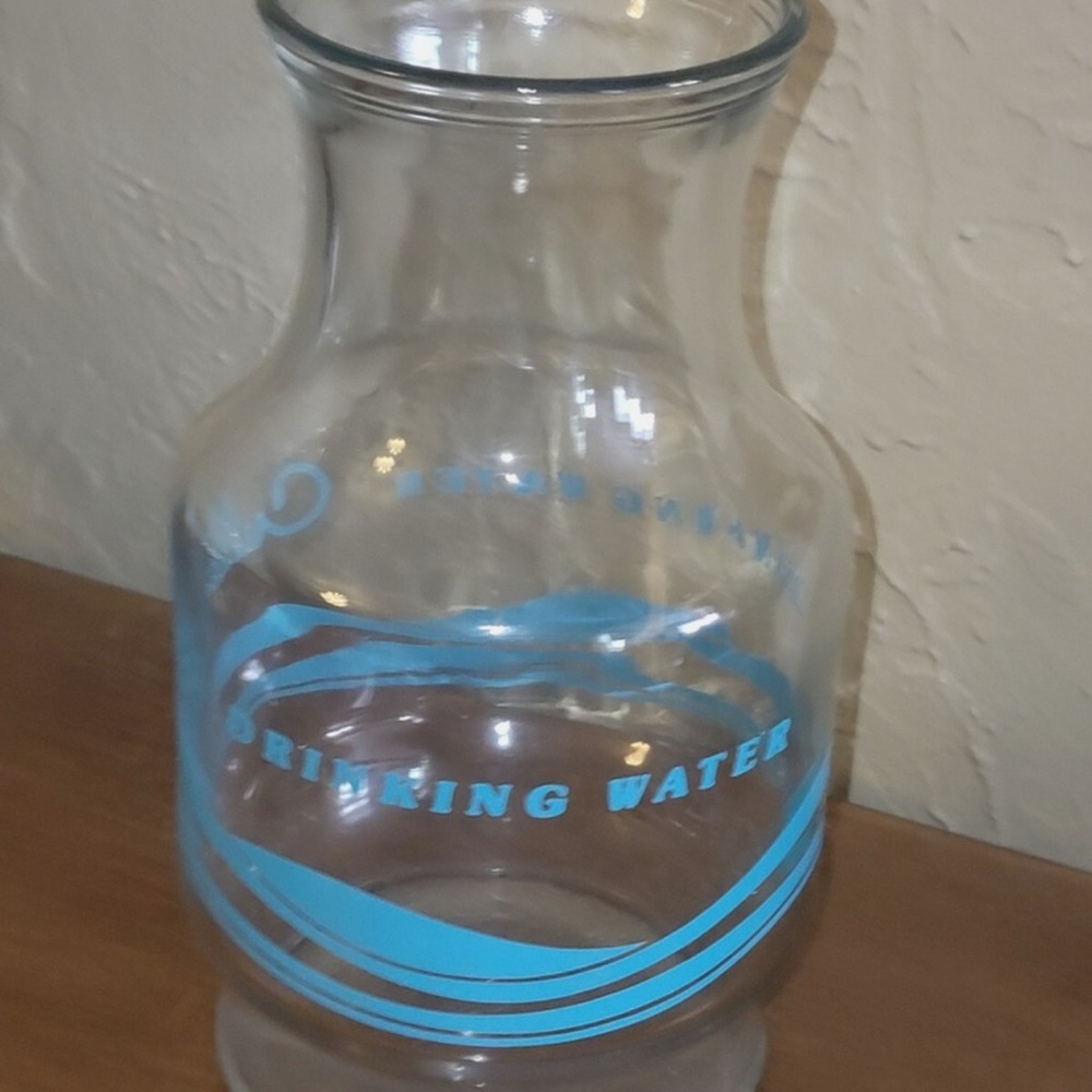 Vintage Culligan Clear Glass Water Pitcher with Blue Accents